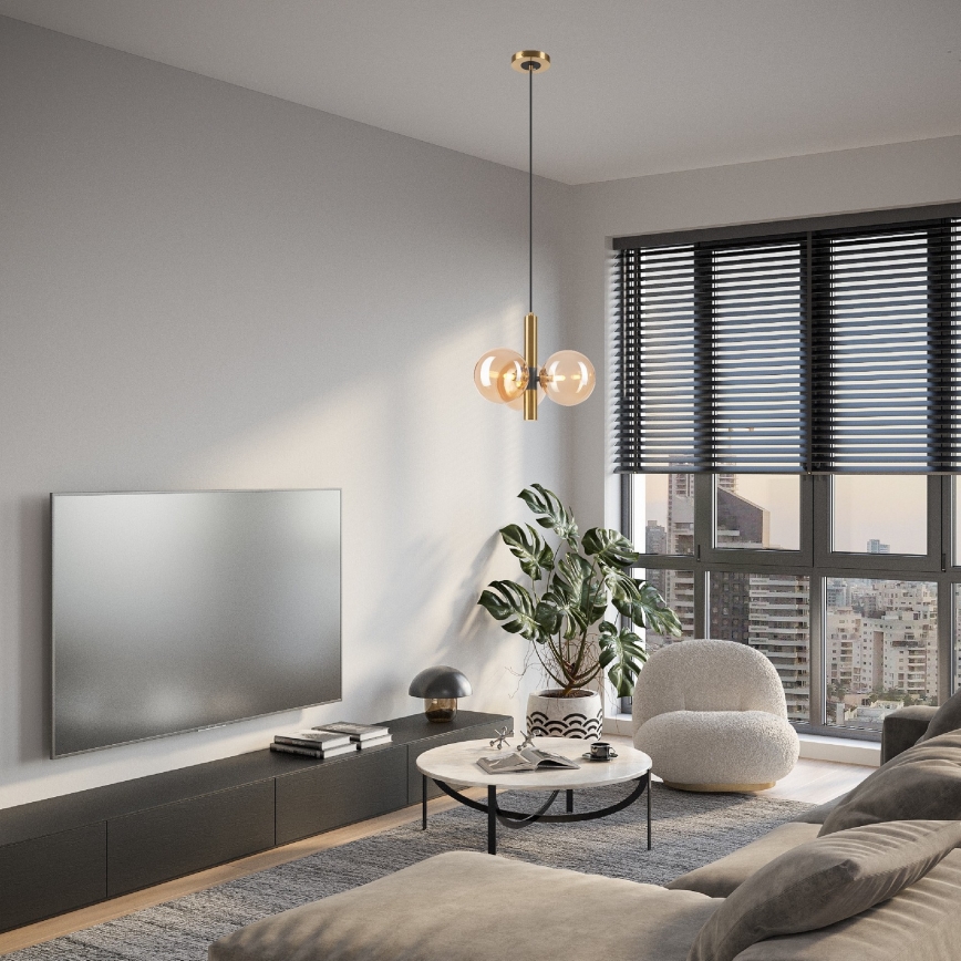 Csillár zsinóron ROLLO 3xG9/5W/230V arany/füstös bézs