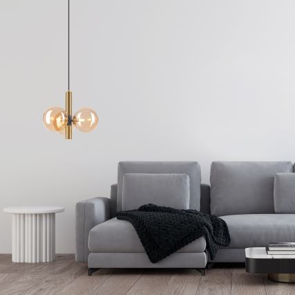 Csillár zsinóron ROLLO 3xG9/5W/230V arany/füstös bézs