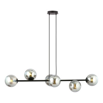 Csillár zsinóron ROSSI 6xE14/10W/230V fekete/szürke