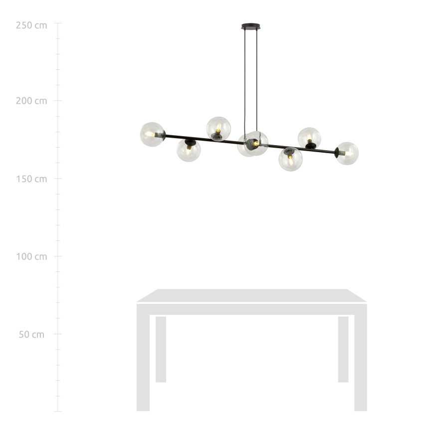 Csillár zsinóron ROSSI 8xE14/10W/230V fekete/átlátszó