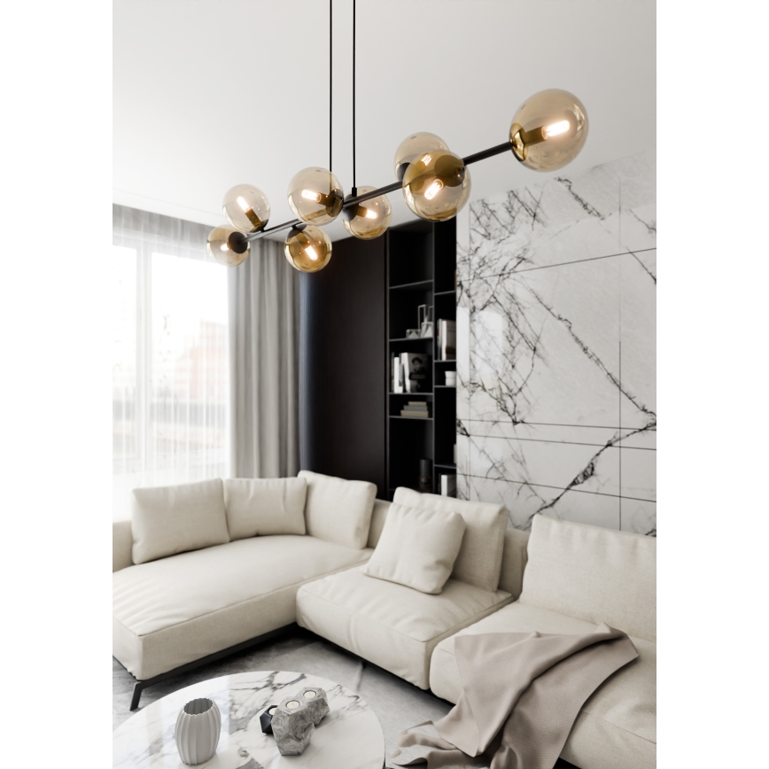 Csillár zsinóron ROSSI 8xE14/10W/230V fekete/bézs