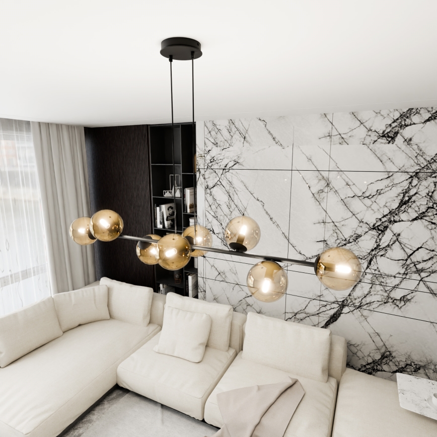 Csillár zsinóron ROSSI 8xE14/10W/230V fekete/bézs