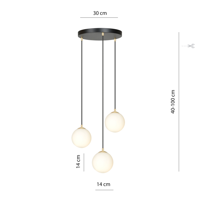 Csillár zsinóron ROYAL 3xE14/10W/230V átm. 30 cm fekete