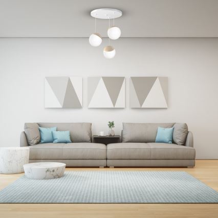 Csillár zsinóron SFERA WOOD 3xE14/40W/230V fehér