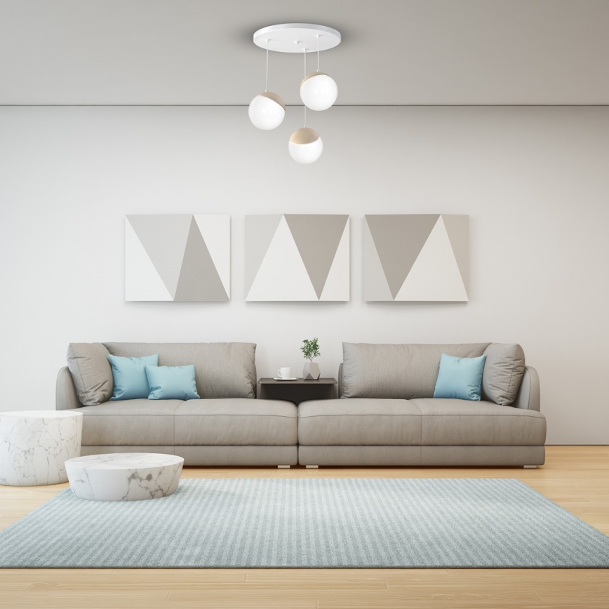 Csillár zsinóron SFERA WOOD 3xE14/40W/230V fehér