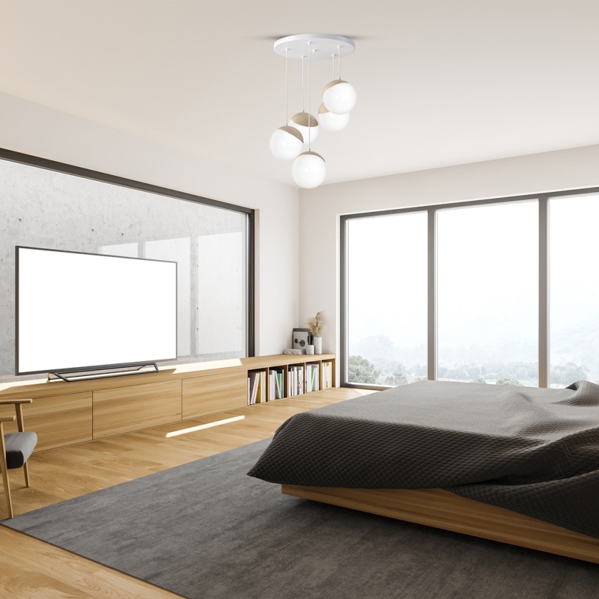 Csillár zsinóron SFERA WOOD 5xE14/40W/230V fehér