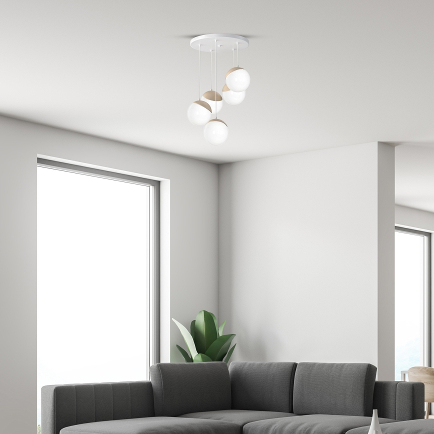 Csillár zsinóron SFERA WOOD 5xE14/40W/230V fehér