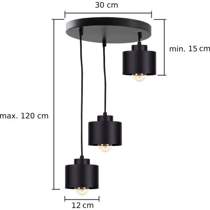 Csillár zsinóron SIMPLY BLACK 3xE27/60W/230V á. 32 cm