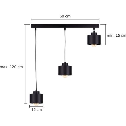 Csillár zsinóron SIMPLY BLACK 3xE27/60W/230V