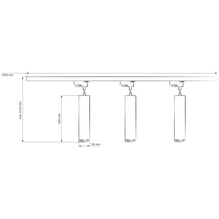 Csillár zsinóron sínrendszerhez MARIBEL 3xGU10/10W/230V + 1 m sín rendszer fekete