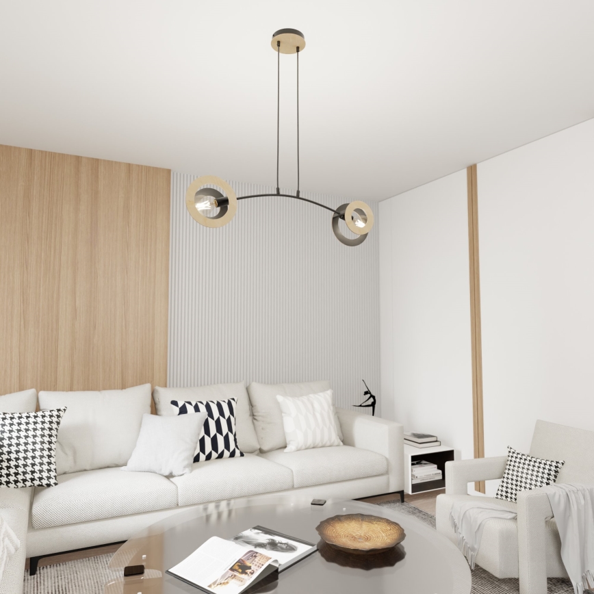 Csillár zsinóron SKIVA 2xE27/15W/230V fekete/bézs