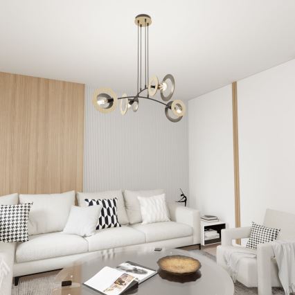 Csillár zsinóron SKIVA 4xE27/15W/230V fekete/bézs