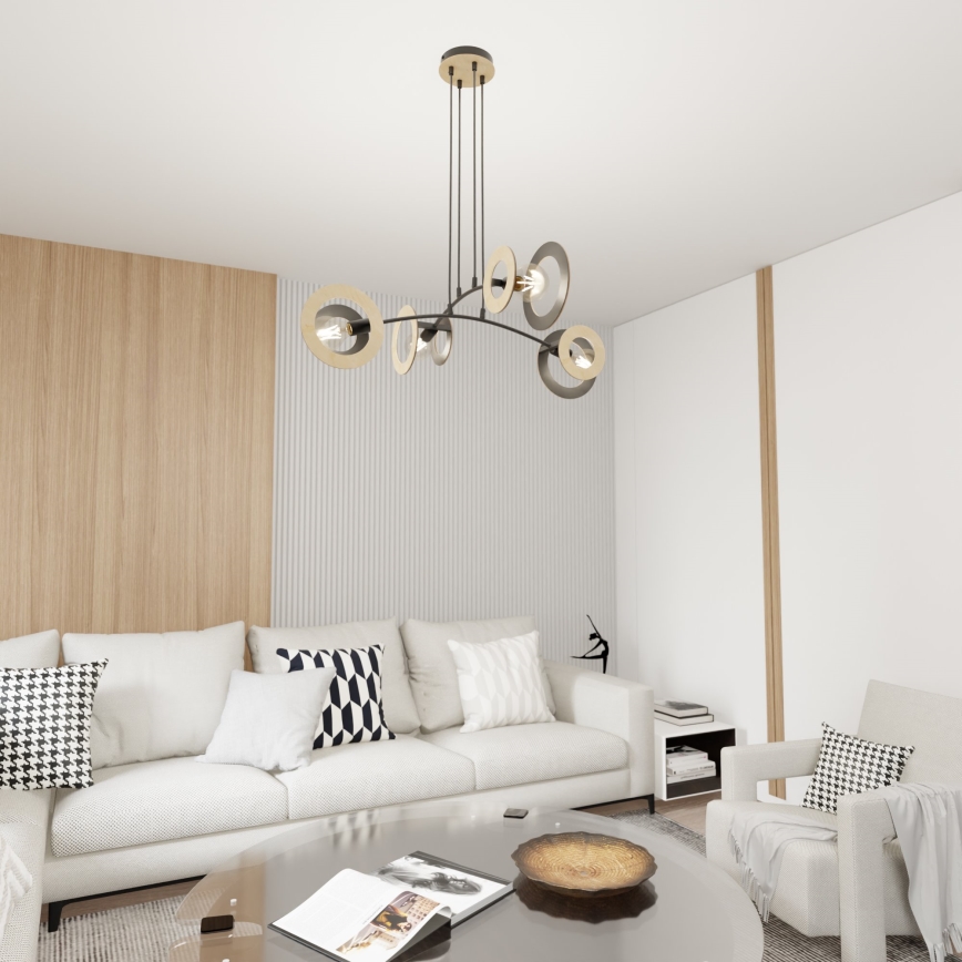 Csillár zsinóron SKIVA 4xE27/15W/230V fekete/bézs