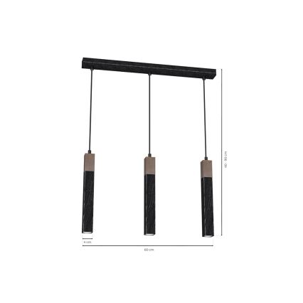 Csillár zsinóron SOLO 3xGU10/MR11/40W/230V fekete