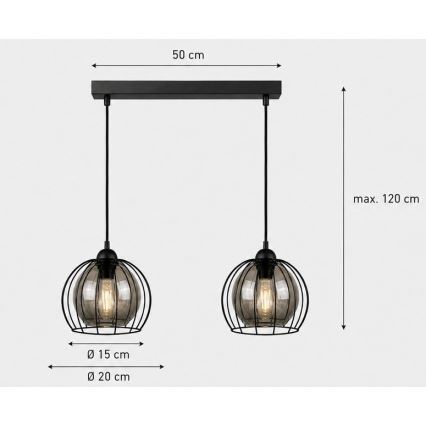 Csillár zsinóron SOLO BLACK 2xE27/60W/230V