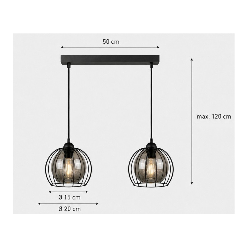 Csillár zsinóron SOLO BLACK 2xE27/60W/230V