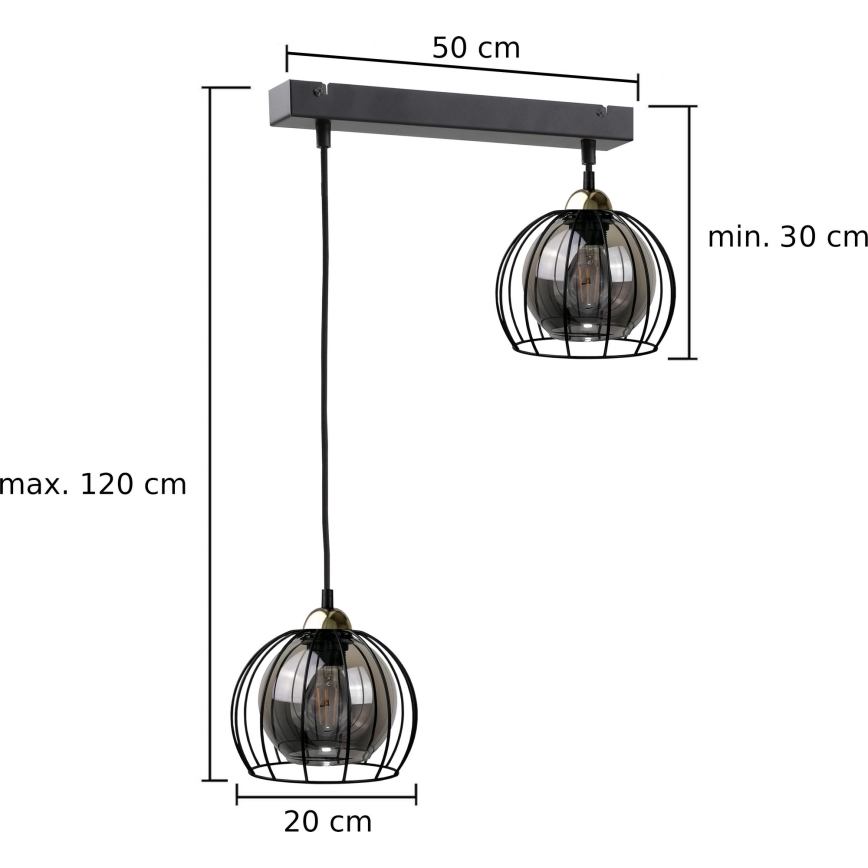Csillár zsinóron SOLO BLACK 2xE27/60W230V fekete/arany