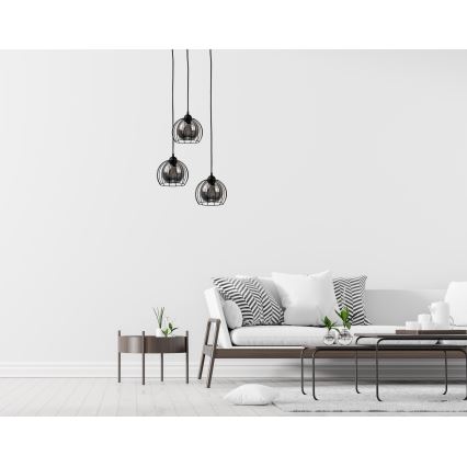 Csillár zsinóron SOLO BLACK 3xE27/60W/230V á. 30 cm