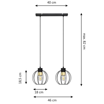Csillár zsinóron STARLIGHT 2xE27/15W/230V fekete/arany