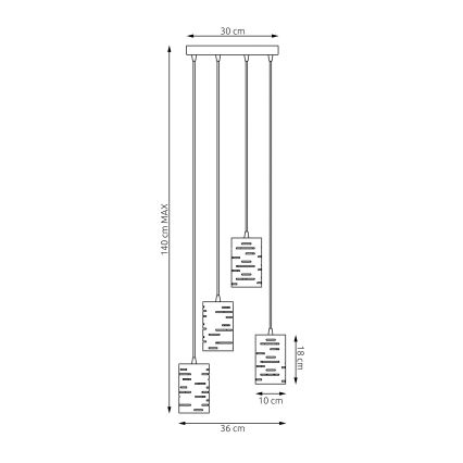 Csillár zsinóron TANK 4xE27/15W/230V fekete