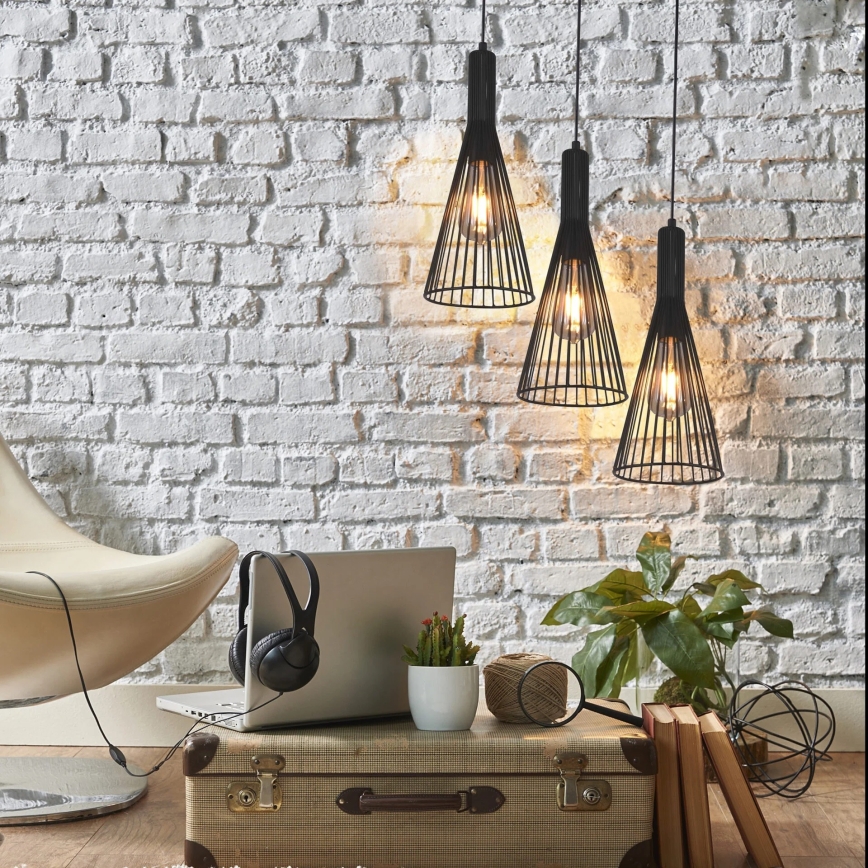 Csillár zsinóron TIANA 3xE27/20W/230V fekete