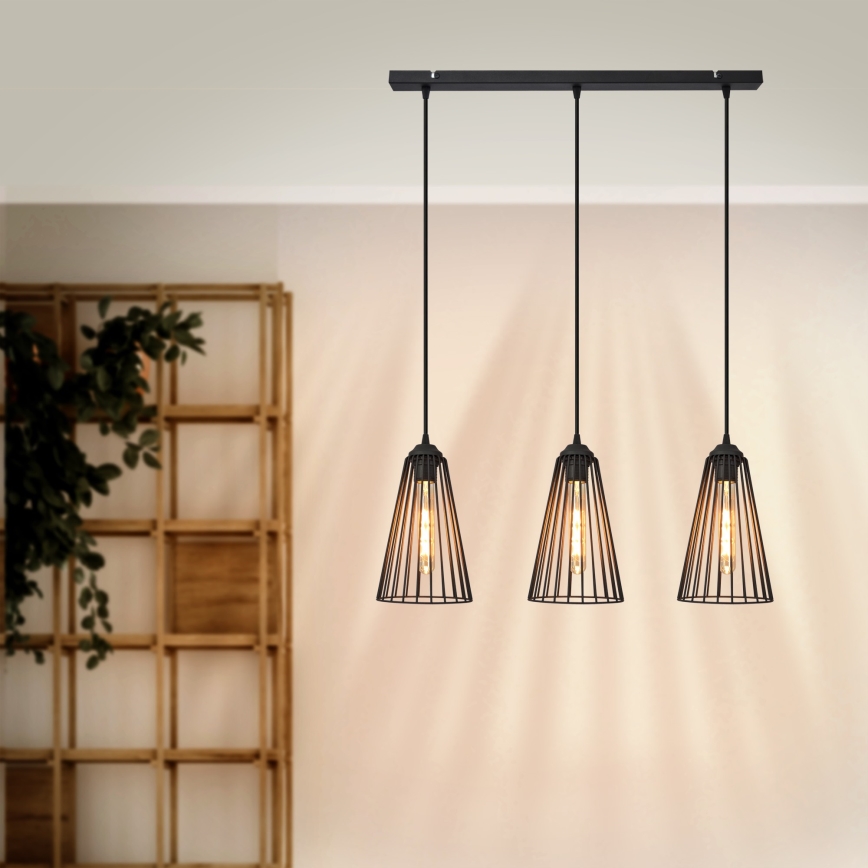 Csillár zsinóron TORRI 3xE27/15W/230V fekete