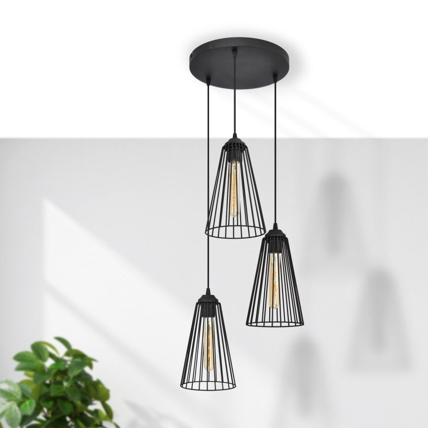 Csillár zsinóron TORRI 3xE27/15W/230V fekete