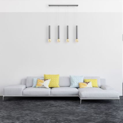 Csillár zsinóron TUBA 4xE27/15W/230V szürke