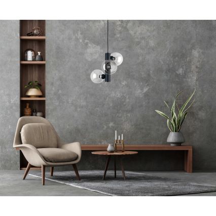 Csillár zsinóron TUBE 3xE27/60W/230V fekete/átlátszó