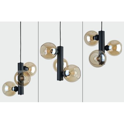 Csillár zsinóron TUBE 3xE27/60W/230V fekete/füstös bézs