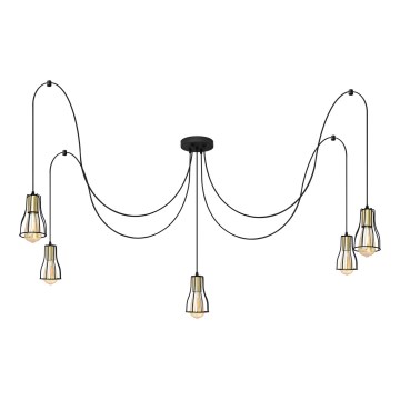 Csillár zsinóron TUBE LONG 5xE27/15W/230V fekete/arany