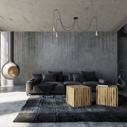Csillár zsinóron TUBE LONG 5xE27/15W/230V fekete/fényezett króm