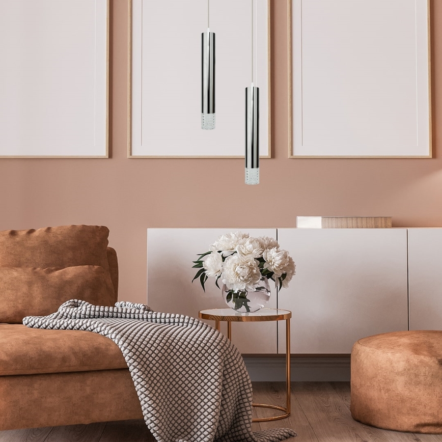 Csillár zsinóron TUBI 1xGU10/8W/230V fényezett króm