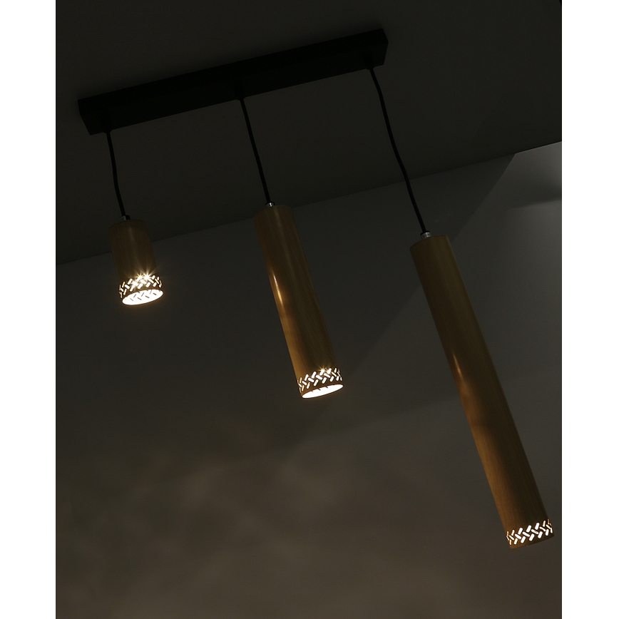 Csillár zsinóron TUBO 3xGU10/25W/230V fa