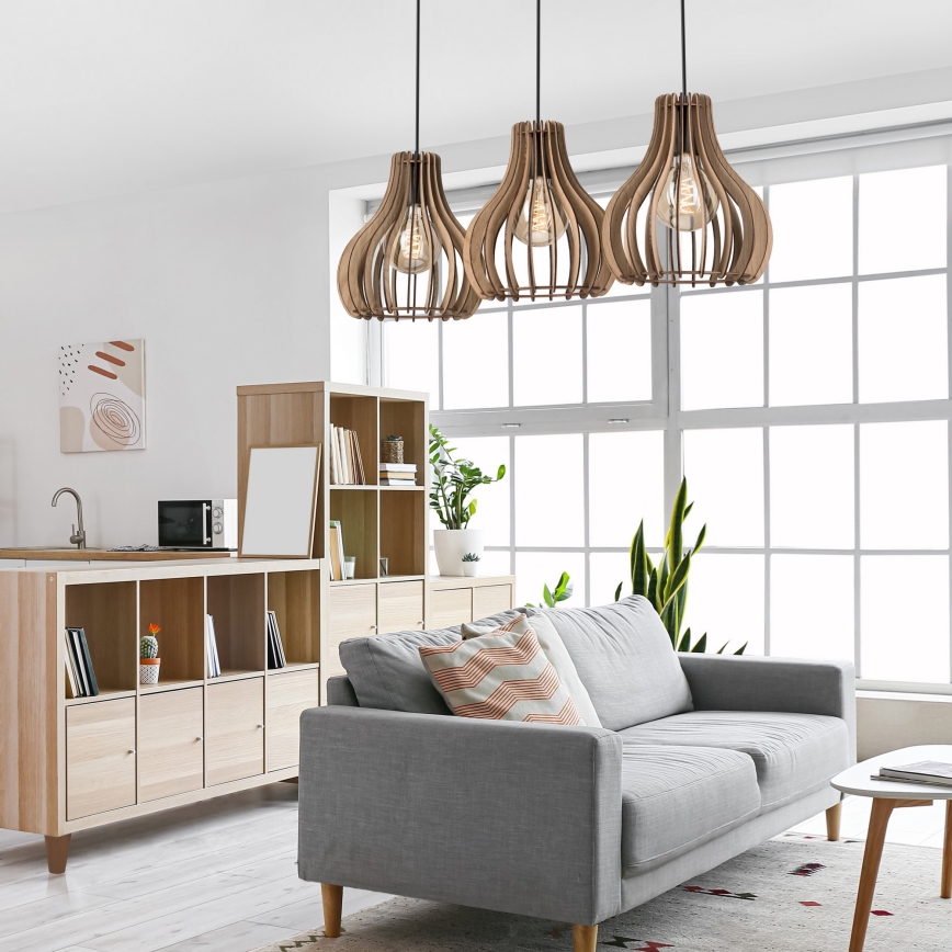 Csillár zsinóron TUCCI 3xE27/15W/230V tölgy/fekete