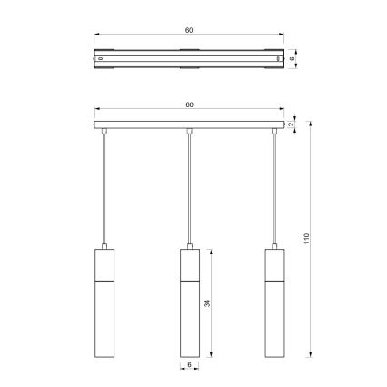 Csillár zsinóron TULUM 3xGU10/60W/230V fekete