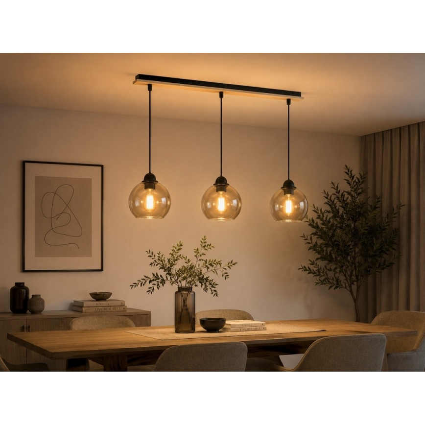 Csillár zsinóron UNO WOOD 3xE27/60W/230V fekete/barna