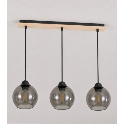 Csillár zsinóron UNO WOOD 3xE27/60W/230V fekete/barna