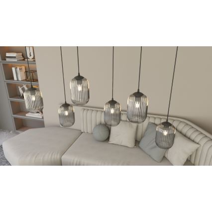 Csillár zsinóron VERDI 3xE27/15W/230V átm. 30 cm fekete/szürke