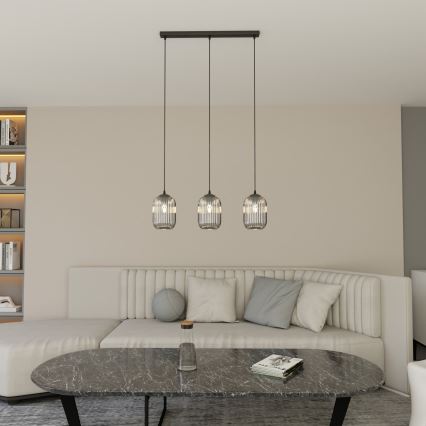 Csillár zsinóron VERDI 3xE27/15W/230V fekete/szürke