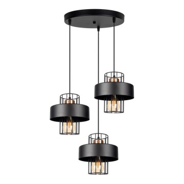 Csillár zsinóron VEST 3xE27/60W/230V fekete/réz