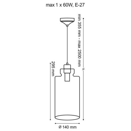 Csillár zsinóron VETRO 1xE27/60W/230V
