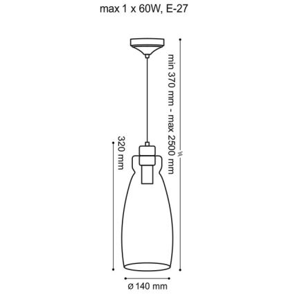 Csillár zsinóron VETRO 1xE27/60W/230V