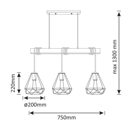 Csillár zsinóron VIGO 3xE27/20W/230V