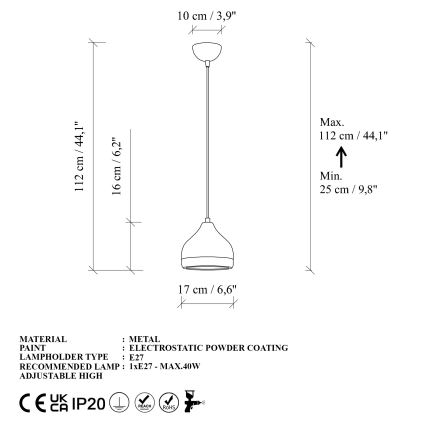 Csillár zsinóron YILDO 1xE27/40W/230V fehér/arany