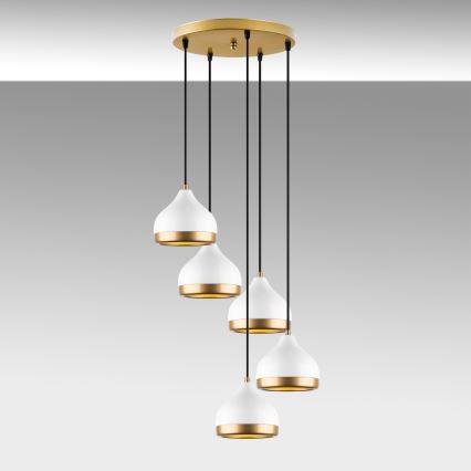 Csillár zsinóron YILDO 5xE27/40W/230V fehér/arany