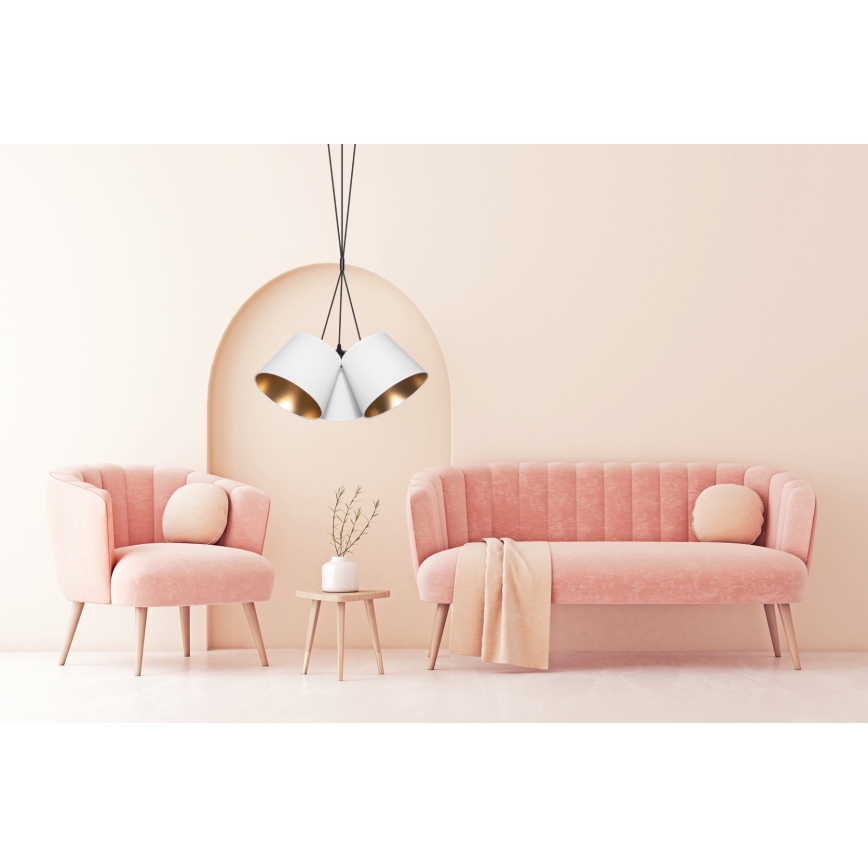 Csillár zsinóron ZOMA 3xE27/60W/260V fehér/réz