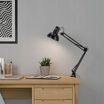 Csipeszes asztali lámpa 1xE27/60W/230V fekete