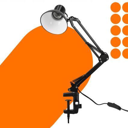 Csipeszes asztali lámpa 1xE27/60W/230V fekete