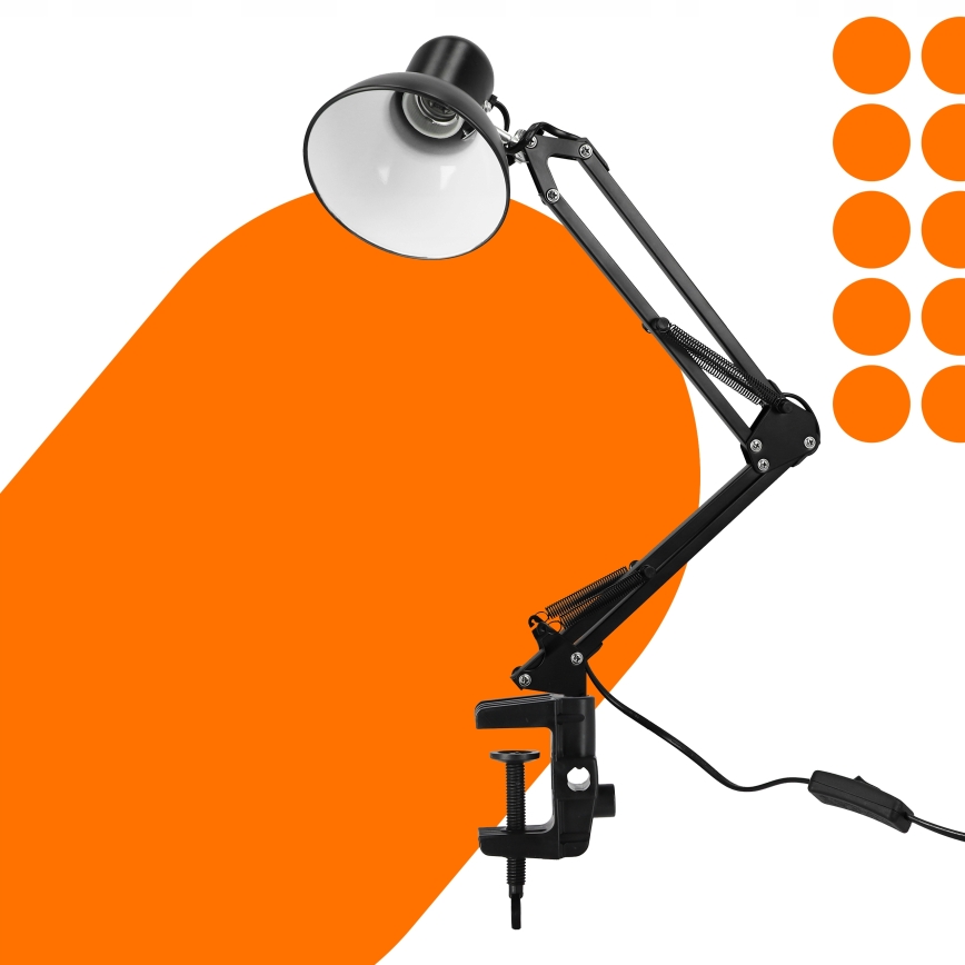 Csipeszes asztali lámpa 1xE27/60W/230V fekete